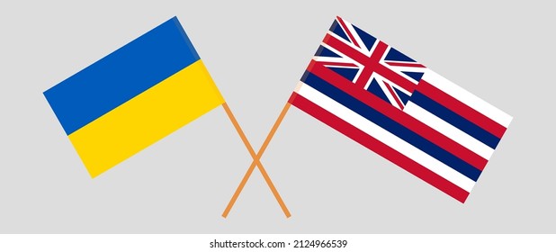 Crossed flags of Ukraine and The State Of Hawaii. Official colors. Correct proportion. Vector illustration
