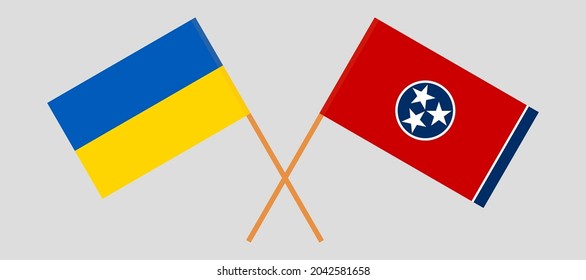 Crossed flags of Ukraine and the State of Tennessee. Official colors. Correct proportion