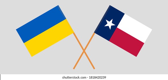 Crossed flags of Ukraine and the State of Texas. Official colors. Correct proportion. Vector illustration
