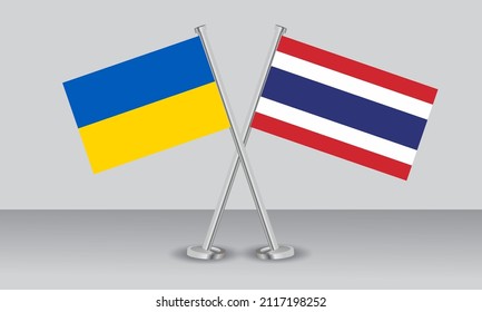 Crossed flags of Ukraine and Thailand. Official colors. Correct proportion. Banner design