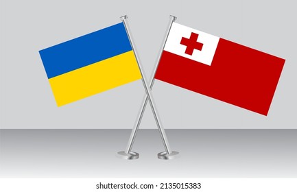Überkreuzte Flaggen der Ukraine und Tonga. Offizielle Farben. Richtiger Anteil. Banner-Design