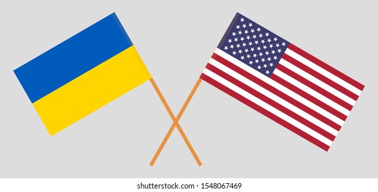 Crossed flags of the Ukraine and the USA