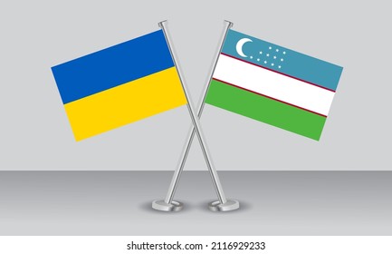 Crossed flags of Ukraine and Uzbekistan. Official colors. Correct proportion. Banner design