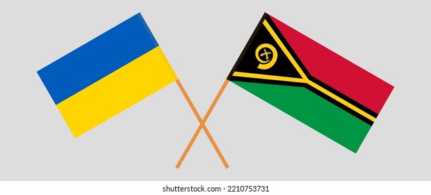Crossed flags of Ukraine and Vanuatu. Official colors. Correct proportion. Vector illustration
