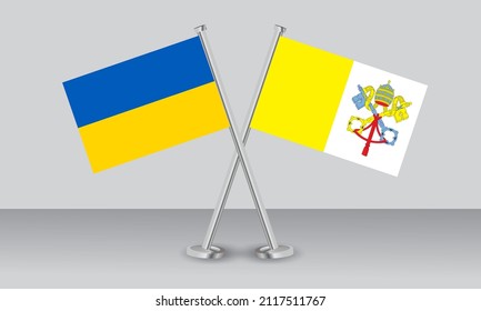 Crossed flags of Ukraine and Vatican City. Official colors. Correct proportion. Banner design