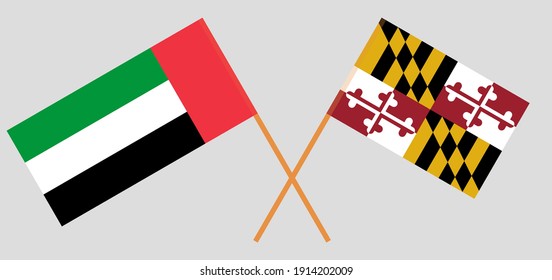Crossed flags of the United Arab Emirates and the State of Maryland