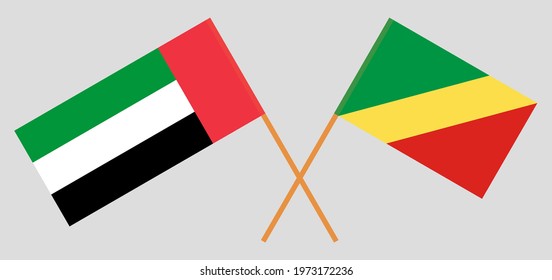 Crossed flags of the United Arab Emirates and Republic of the Congo. Official colors. Correct proportion