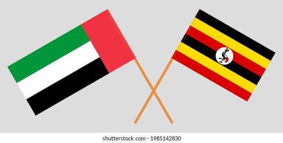 Crossed flags of the United Arab Emirates and Uganda. Official colors. Correct proportion