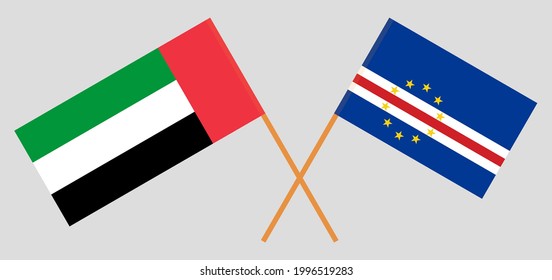 Crossed flags of the United Arab Emirates and Cape Verde. Official colors. Correct proportion