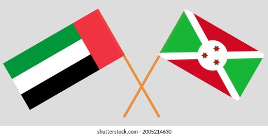 Crossed flags of the United Arab Emirates and Burundi. Official colors. Correct proportion
