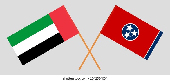 Banderas cruzadas de los Emiratos Árabes Unidos y Túnez. Colores oficiales. Proporción correcta