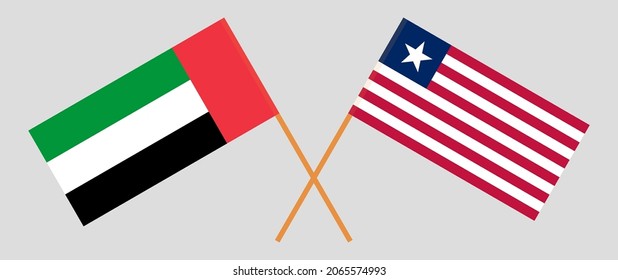 Crossed flags of the United Arab Emirates and Liberia. Official colors. Correct proportion