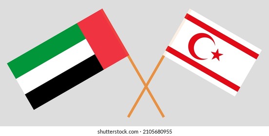 Crossed flags of the United Arab Emirates and Northern Cyprus. Official colors. Correct proportion. Vector illustration
