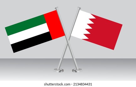 Banderas cruzadas de Emiratos Árabes Unidos (EAU) y Bahréin. Colores oficiales. Proporción correcta. Diseño de pancartas