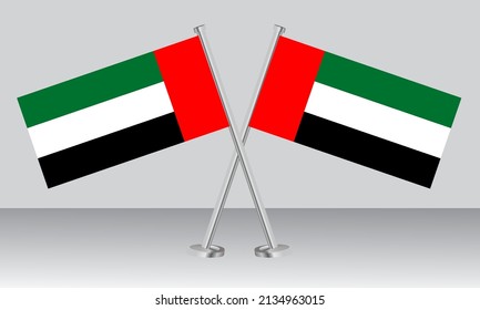Crossed flags of United Arab Emirates (UAE). Official colors. Correct proportion. Banner design