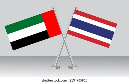 Crossed flags of United Arab Emirates (UAE) and Thailand. Official colors. Correct proportion. Banner design