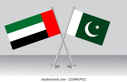 Crossed flags of United Arab Emirates (UAE) and Pakistan. Official colors. Correct proportion. Banner design