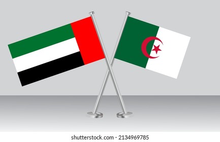 Banderas cruzadas de Emiratos Árabes Unidos (EAU) y Argelia. Colores oficiales. Proporción correcta. Diseño de pancartas