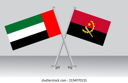 Crossed flags of United Arab Emirates (UAE) and Angola. Official colors. Correct proportion. Banner design