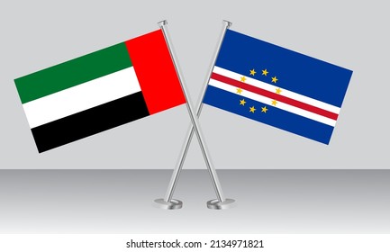 Crossed flags of United Arab Emirates (UAE) and Cape Verde. Official colors. Correct proportion. Banner design