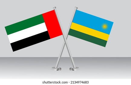 Crossed flags of United Arab Emirates (UAE) and Rwanda. Official colors. Correct proportion. Banner design