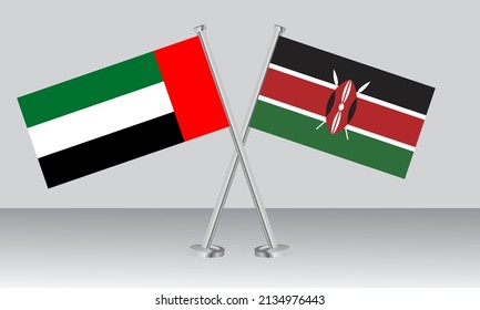 Banderas cruzadas de Emiratos Árabes Unidos (EAU) y Kenia. Colores oficiales. Proporción correcta. Diseño de pancartas