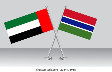 Crossed flags of United Arab Emirates (UAE) and Gambia. Official colors. Correct proportion. Banner design