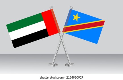 Gekreuzte Flaggen der Vereinigten Arabischen Emirate (VAE) und der Demokratischen Republik Kongo. Offizielle Farben. Richtiger Anteil. Banner-Design