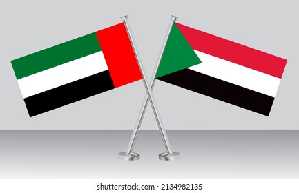 Crossed flags of United Arab Emirates (UAE) and Sudan. Official colors. Correct proportion. Banner design