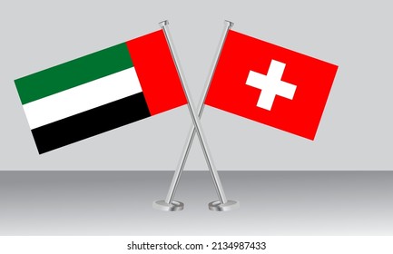 Crossed flags of United Arab Emirates (UAE) and Switzerland. Official colors. Correct proportion. Banner design