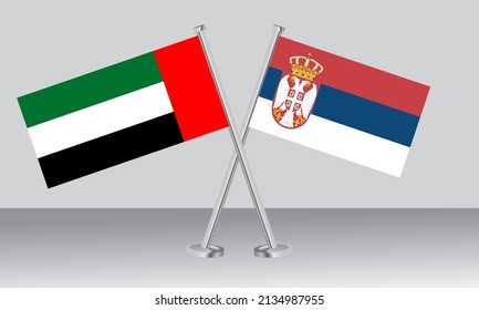 Crossed flags of United Arab Emirates (UAE) and Serbia. Official colors. Correct proportion. Banner design
