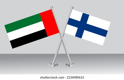 Crossed flags of United Arab Emirates (UAE) and Finland. Official colors. Correct proportion. Banner design