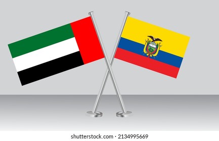 Crossed flags of United Arab Emirates (UAE) and Ecuador. Official colors. Correct proportion. Banner design