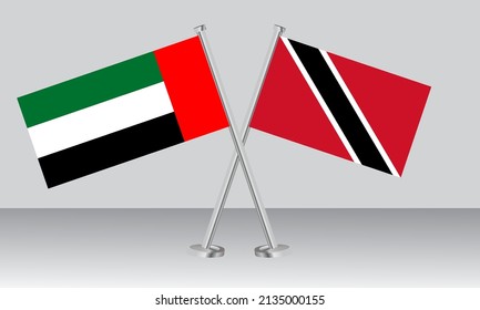 Banderas cruzadas de Emiratos Árabes Unidos (EAU) y Trinidad y Tobago. Colores oficiales. Proporción correcta. Diseño de pancartas