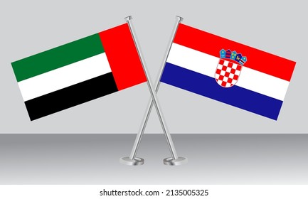 Banderas cruzadas de Emiratos Árabes Unidos (EAU) y Croacia. Colores oficiales. Proporción correcta. Diseño de pancartas