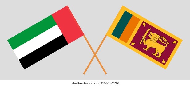 Crossed flags of the United Arab Emirates and Sri Lanka. Official colors. Correct proportion. Vector illustration
