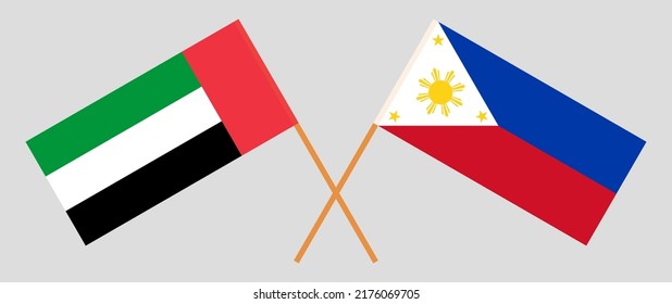 Crossed flags of the United Arab Emirates and the Philippines. Official colors. Correct proportion. Vector illustration
