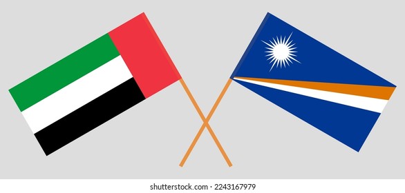 Crossed flags of the United Arab Emirates and Marshall Islands. Official colors. Correct proportion. Vector illustration
