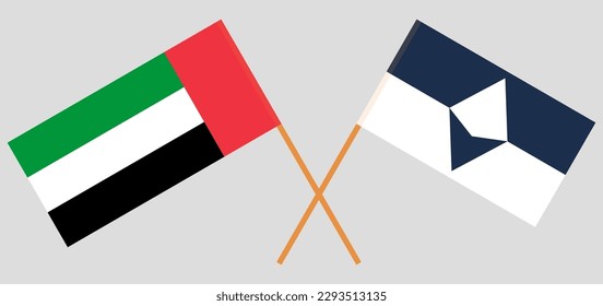 Crossed flags of the United Arab Emirates and Antarctica. Official colors. Correct proportion. Vector illustration
