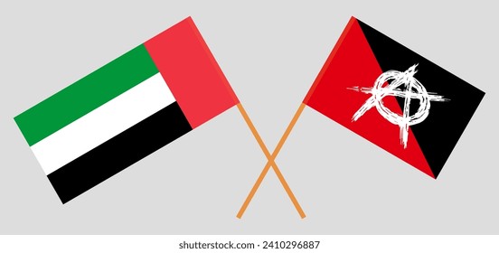 Crossed flags of the United Arab Emirates and anarchy. Official colors. Correct proportion. Vector illustration
