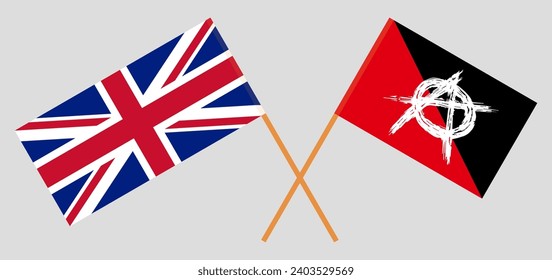 Crossed flags of United Kingdom and anarchy. Official colors. Correct proportion. Vector illustration
