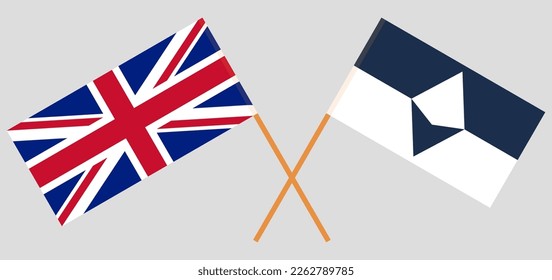 Crossed flags of United Kingdom and Antarctica. Official colors. Correct proportion. Vector illustration
