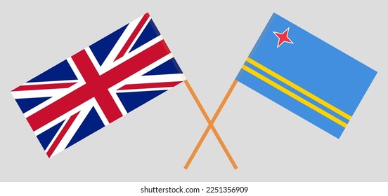 Crossed flags of United Kingdom and Aruba. Official colors. Correct proportion. Vector illustration
