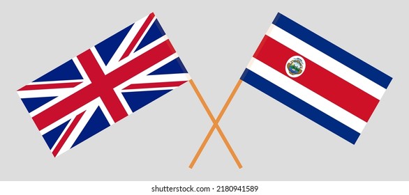 Crossed flags of United Kingdom and Costa Rica. Official colors. Correct proportion. Vector illustration

