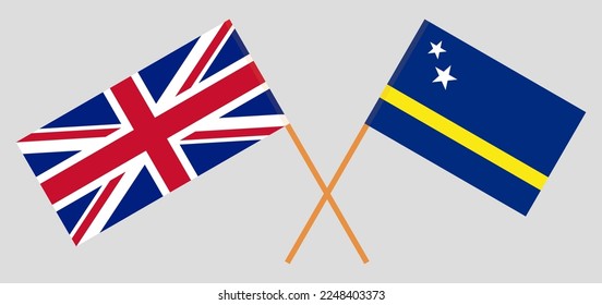 Crossed flags of United Kingdom and Country of Curacao. Official colors. Correct proportion. Vector illustration
