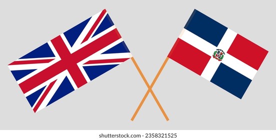 Crossed flags of United Kingdom and Dominican Republic. Official colors. Correct proportion. Vector illustration
