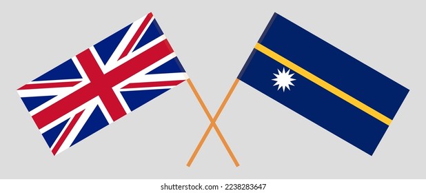 Crossed flags of United Kingdom and Nauru. Official colors. Correct proportion. Vector illustration
