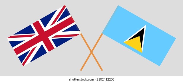 Crossed flags of United Kingdom and Saint Lucia. Official colors. Correct proportion. Vector illustration
