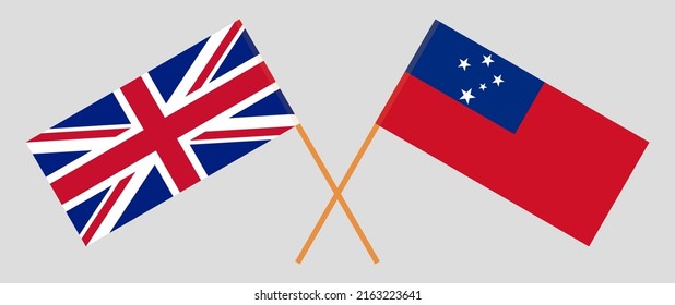 Crossed flags of United Kingdom and Samoa. Official colors. Correct proportion. Vector illustration
