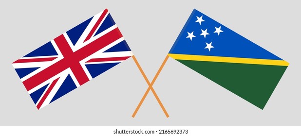 Crossed flags of United Kingdom and Solomon Islands. Official colors. Correct proportion. Vector illustration
